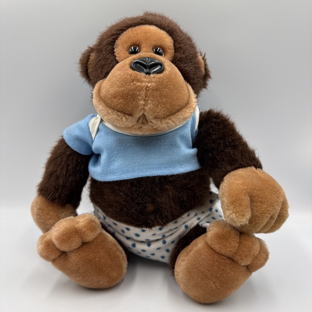 Dakin Hugo the Baby Gorilla w/ Diaper & Blue Shirt 9" Plush Stuffed Monkey